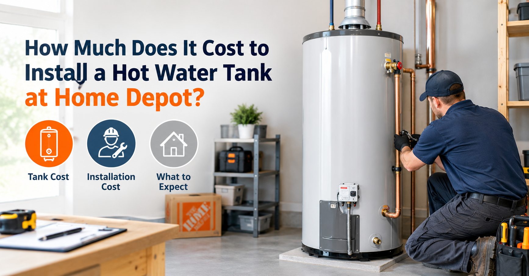 How much does it cost to install a hot water tank at home Depot?